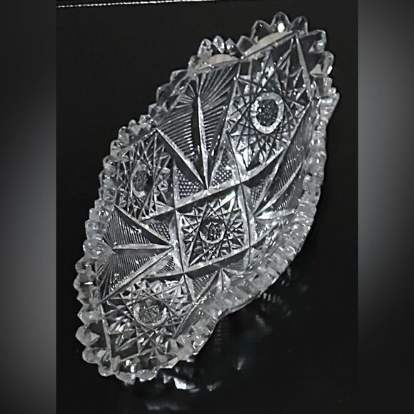 24% Lead Clear Vintage Cut Glass Serving Dish Bowl Saw Tooth Scalloped Edge - Picture 12 of 14